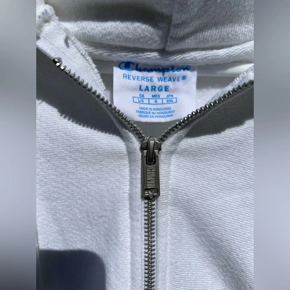 Champion White Full Zippered Pocket Hoodie, Size Large - Picture 4 of 8